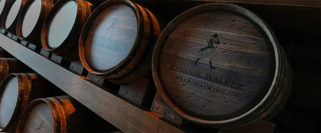 Johnnie Walker Scotch whisky bottle range including Red, Black, Gold and Blue Label