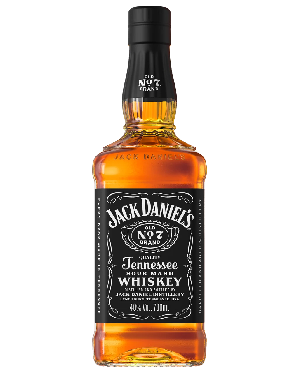 Jack Daniel's Tennessee Sour Mash Whiskey bottle on a white background