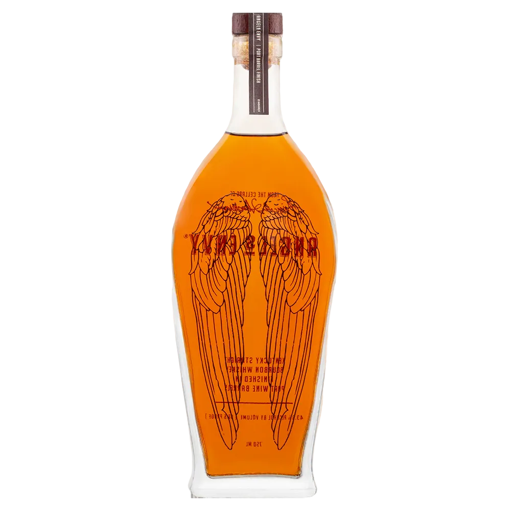 Bottle of liquor with wings design on a white background