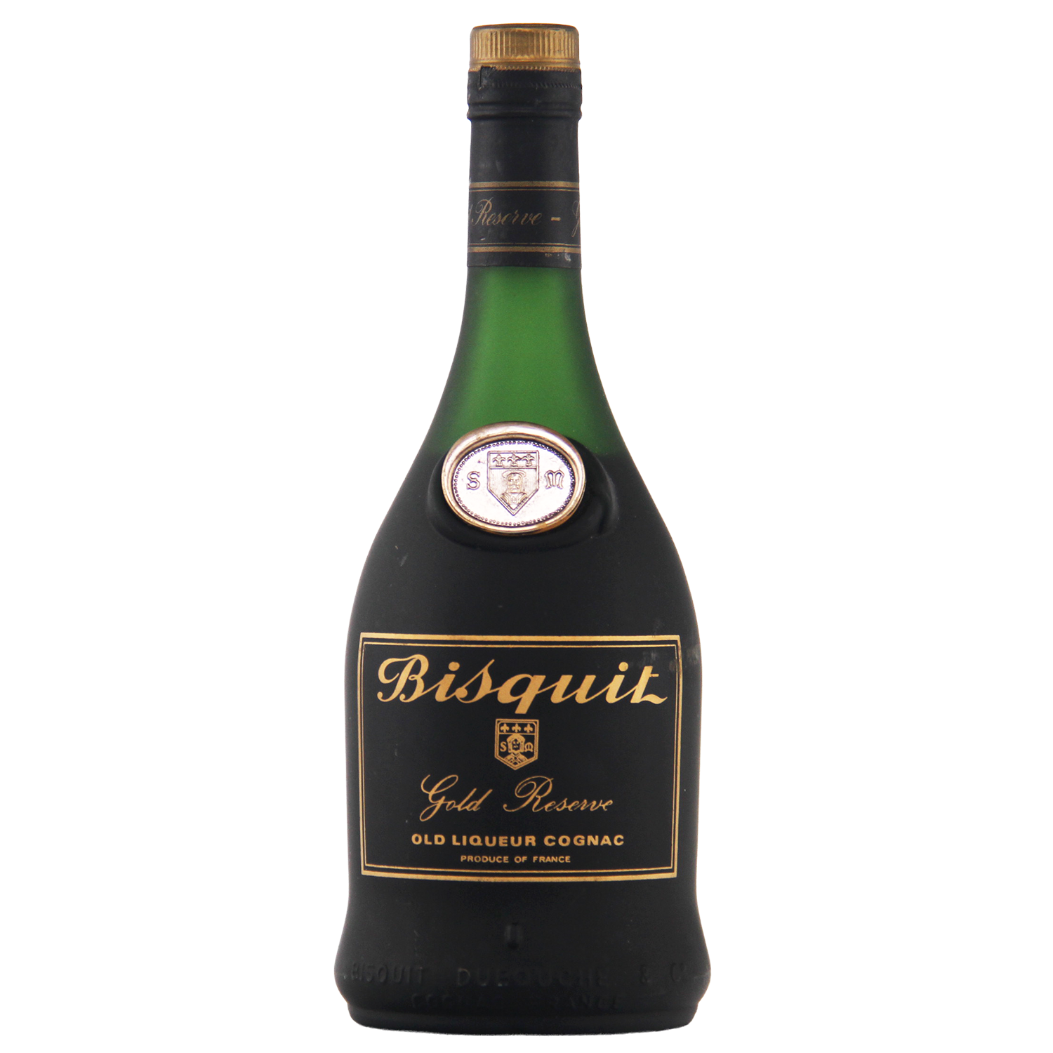Bottle of Bisquit Gold Reserve Old Liqueur Cognac on a white background