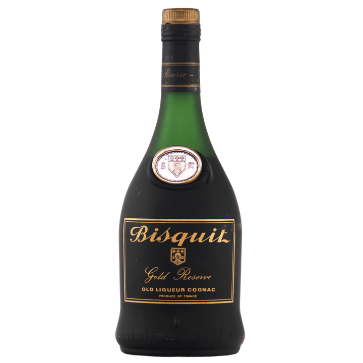 Bottle of Bisquit Gold Reserve Old Liqueur Cognac on a white background
