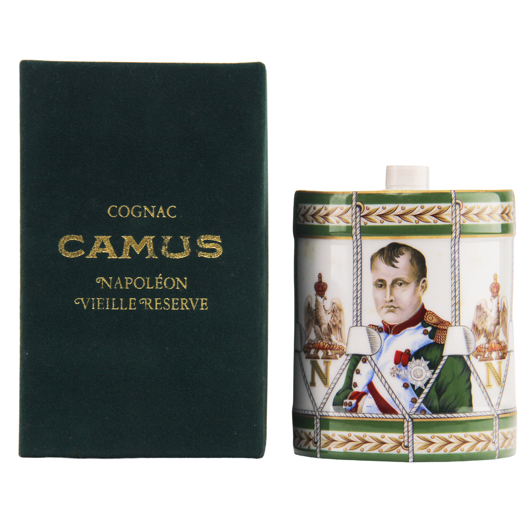 Camus Napoleon Vieille Reserve Cognac 1970s Vintage Limoges Porcelain Drum Decanter