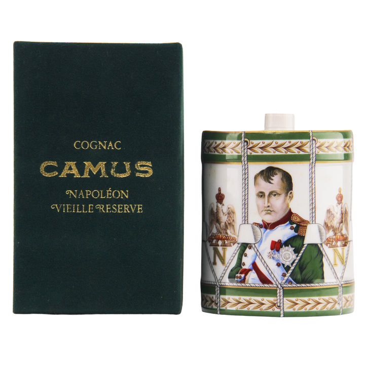 Camus Napoleon Vieille Reserve Cognac 1970s Vintage Limoges Porcelain Drum Decanter