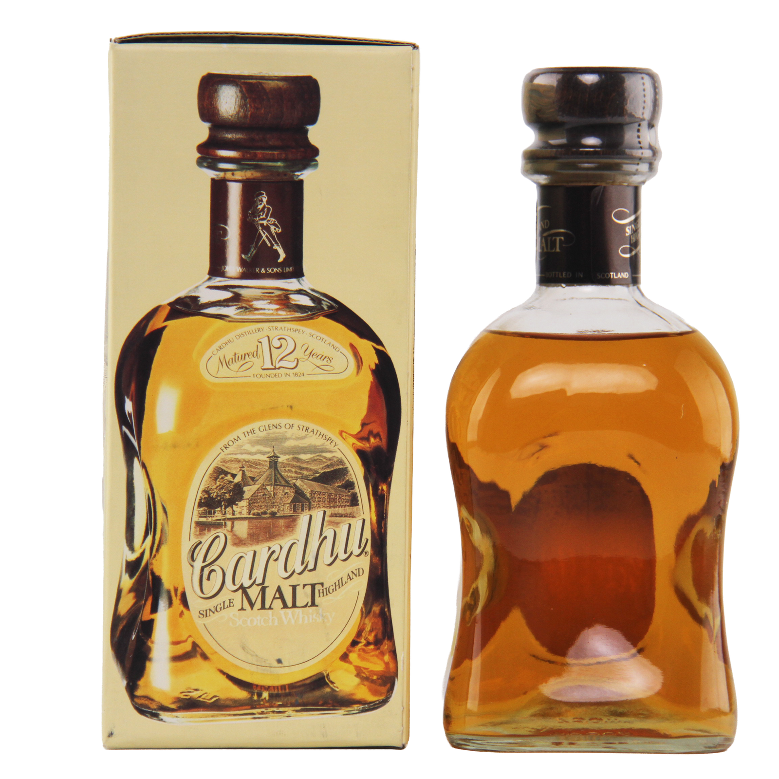 Cardhu single malt whisky bottle and packaging on a white background