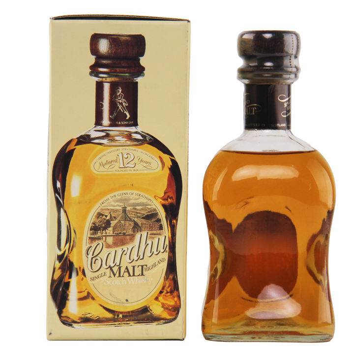 Cardhu single malt whisky bottle and packaging on a white background