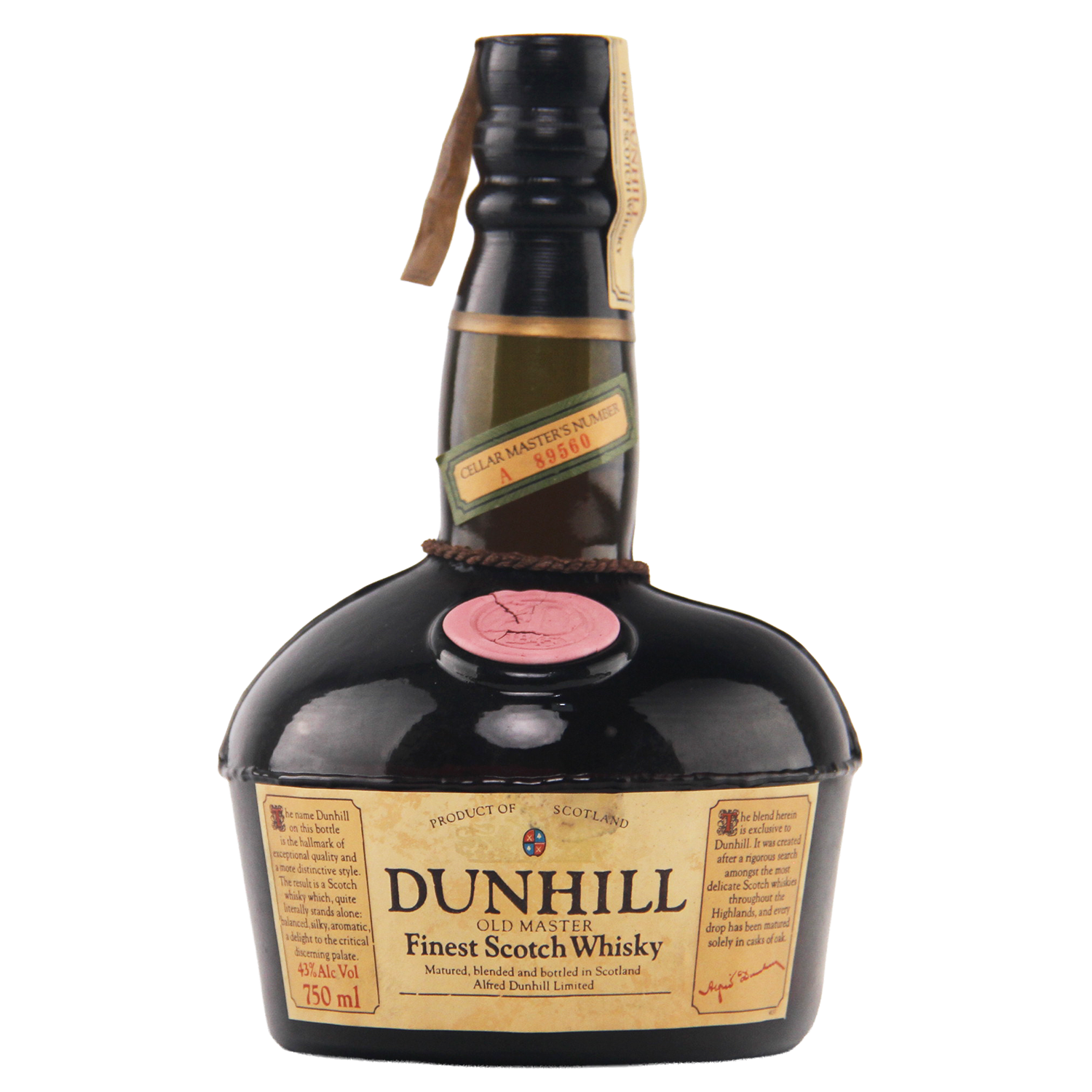 Dunhill Finest Scotch Whisky bottle on a white background