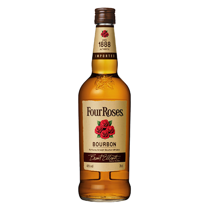 A 700ml bottle of Four Roses Kentucky Straight Bourbon Whiskey, 40% ABV, featuring a brown cap and a label with red roses.