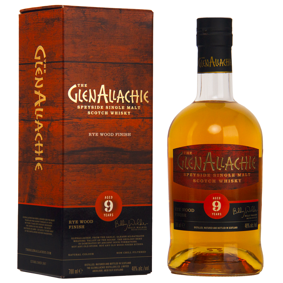 GlenAllachie whisky bottle and packaging on a white background