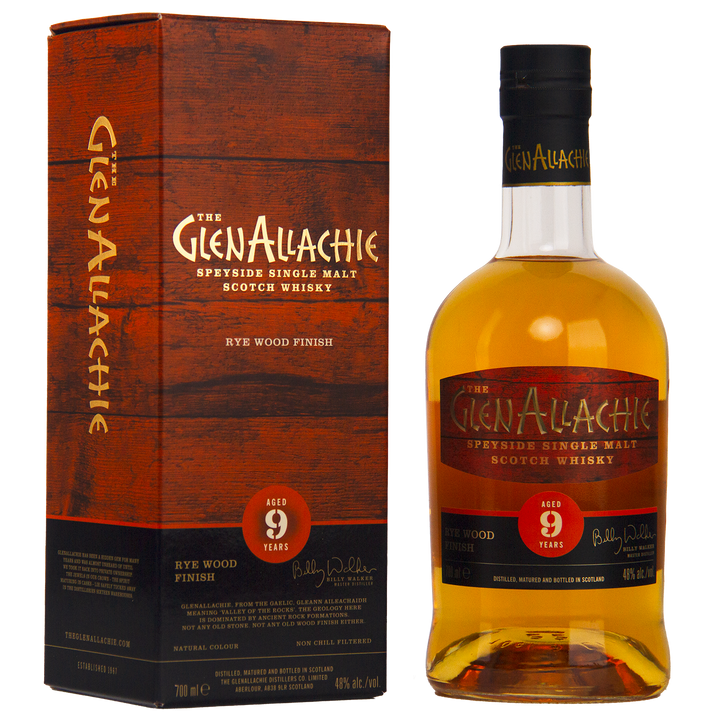 GlenAllachie whisky bottle and packaging on a white background