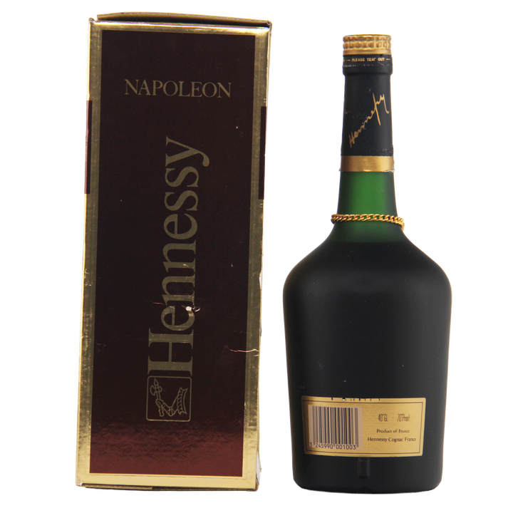 Hennessy Napoleon cognac bottle and box on a white background