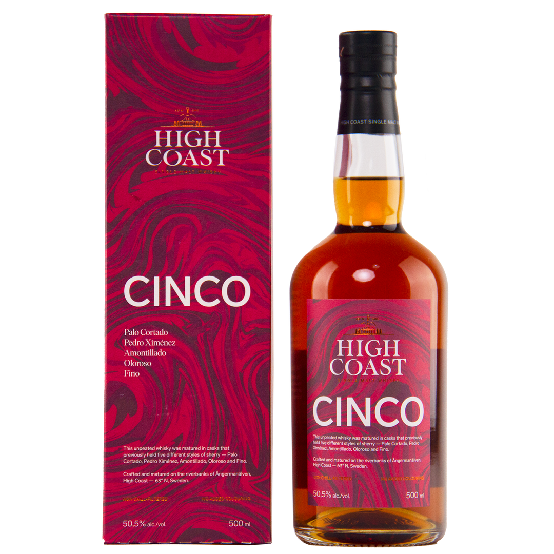 High Coast Cinco bottle and packaging on a white background