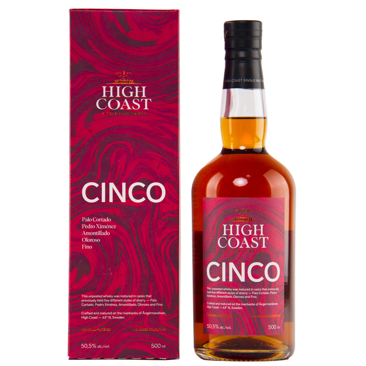 High Coast Cinco bottle and packaging on a white background