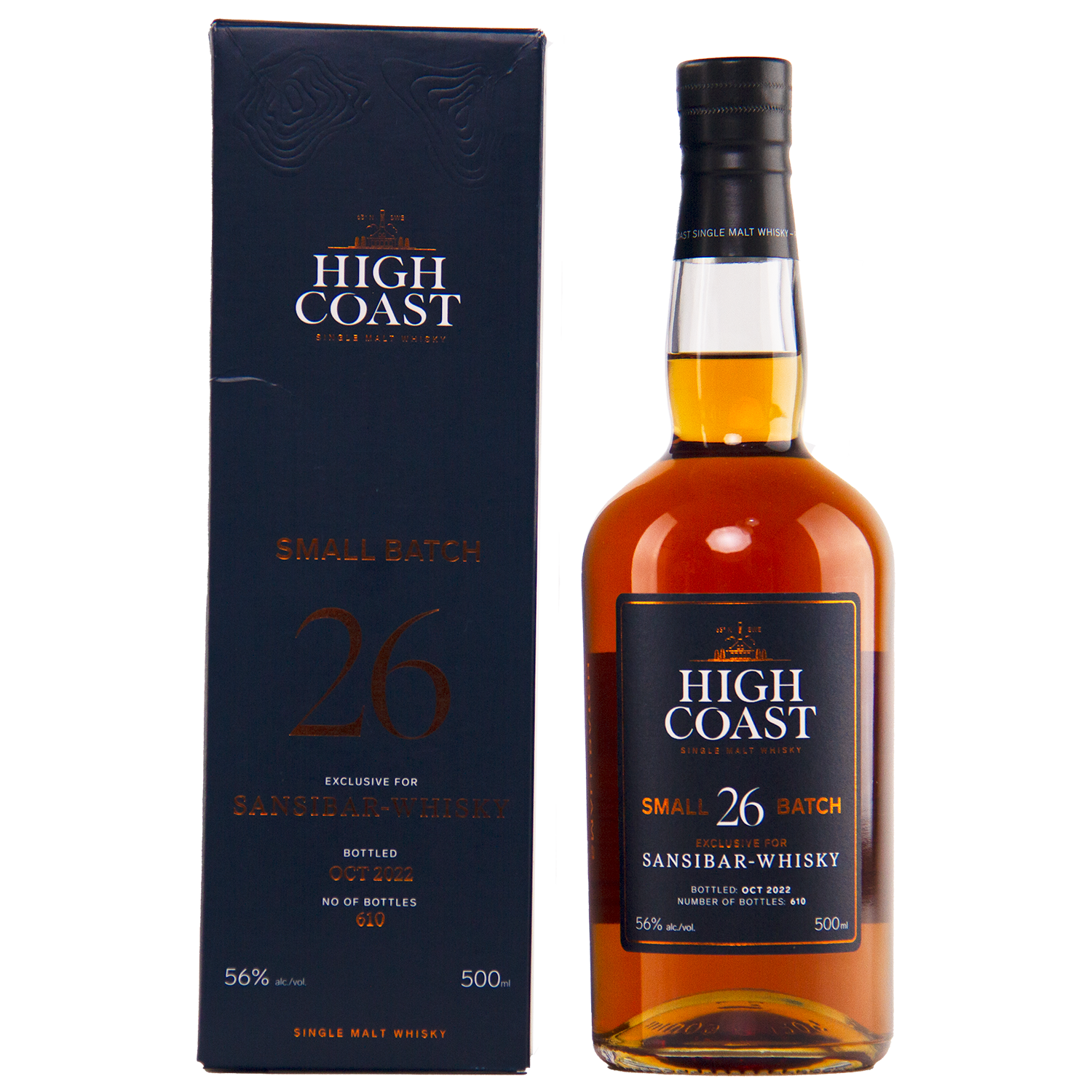 High Coast whisky bottle and box on a white background