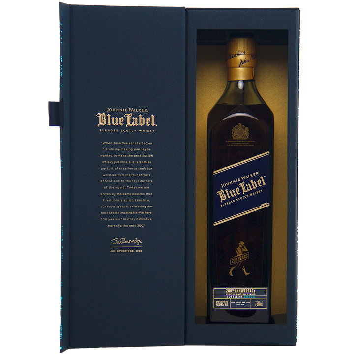 Johnnie Walker Blue Label 200th Anniversary is a collectible whisky presented in a box to celebrate the limited edition release.
