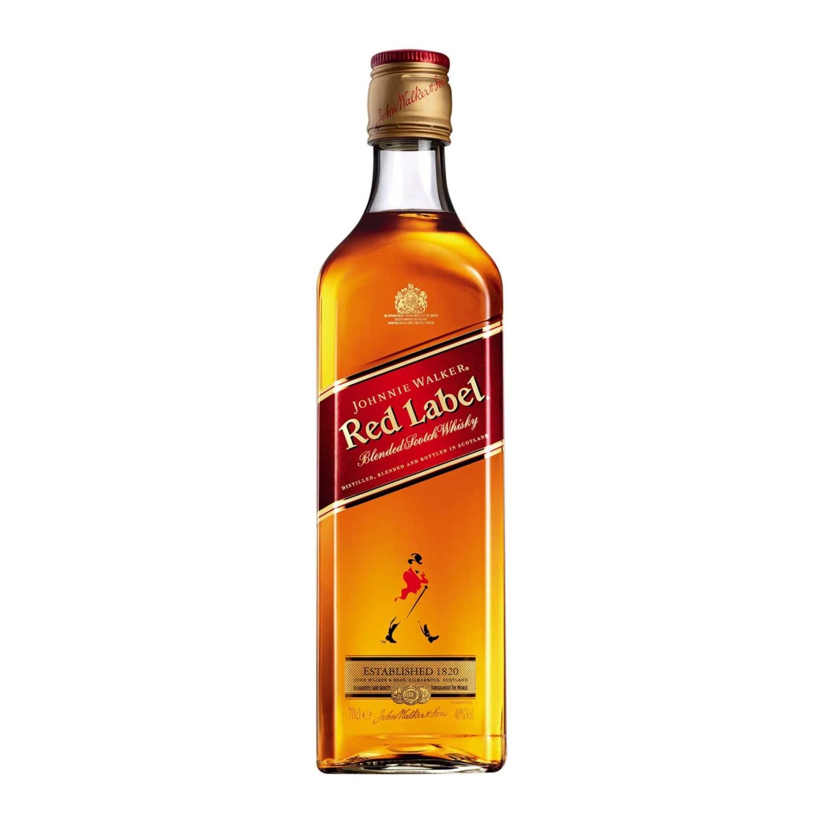 Johnnie Walker Red Label whisky bottle on a white background
