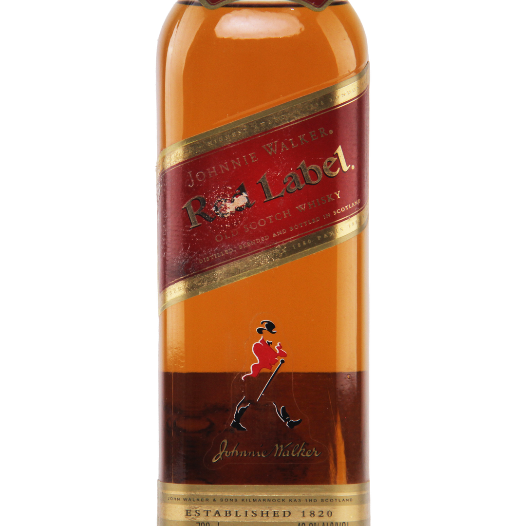 Johnnie Walker Red Label whisky bottle on a white background