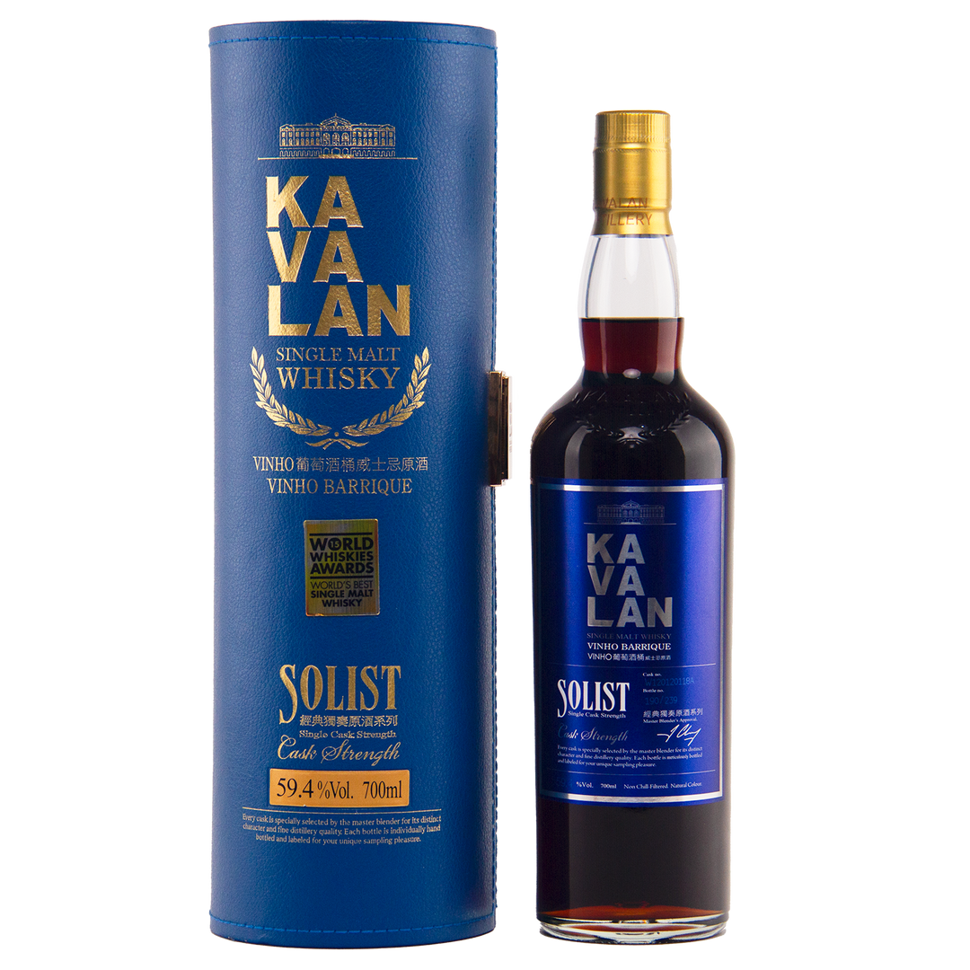 Kavalan Solist whisky bottle and packaging on a white background