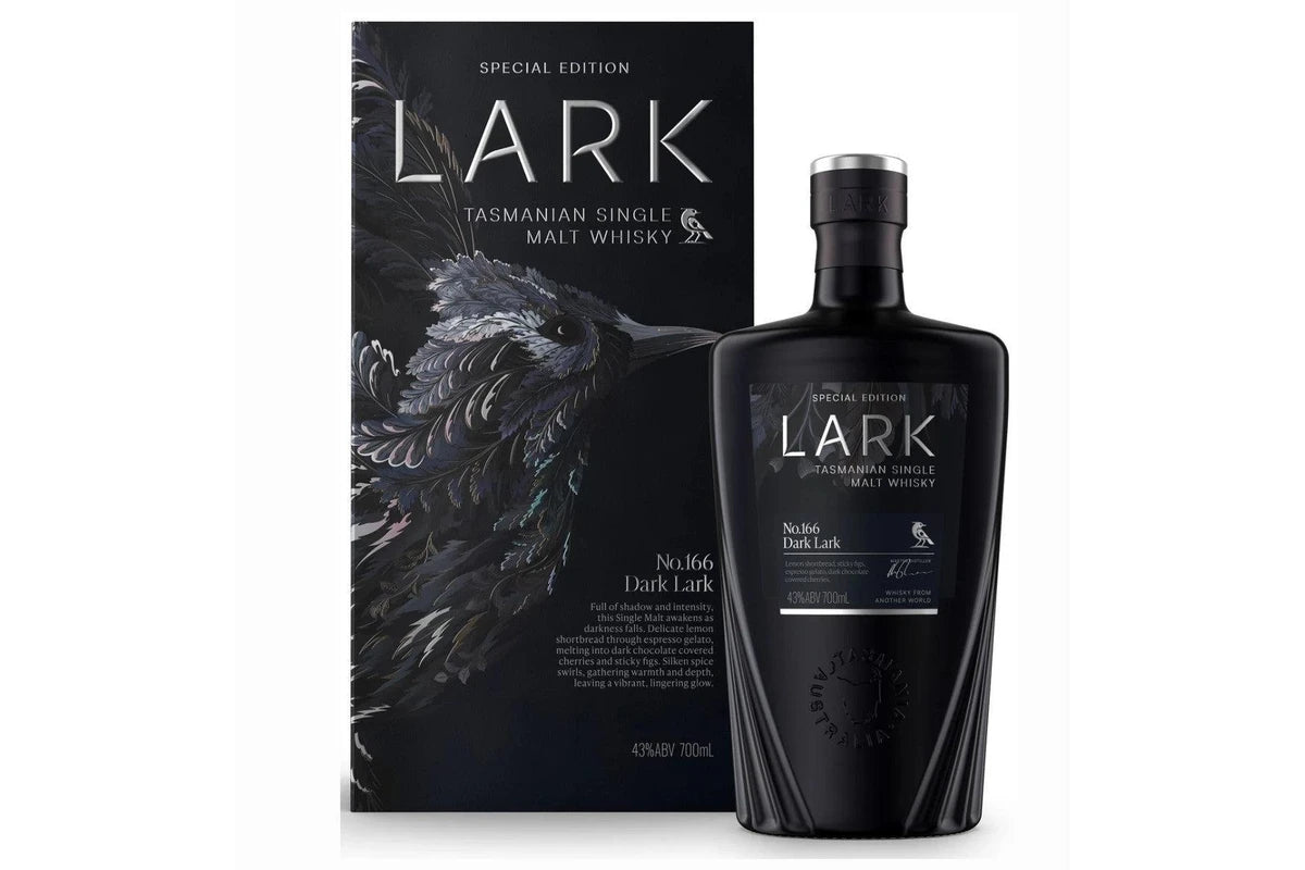 Lark Tasmanian Single Malt Whisky bottle and packaging on a white background