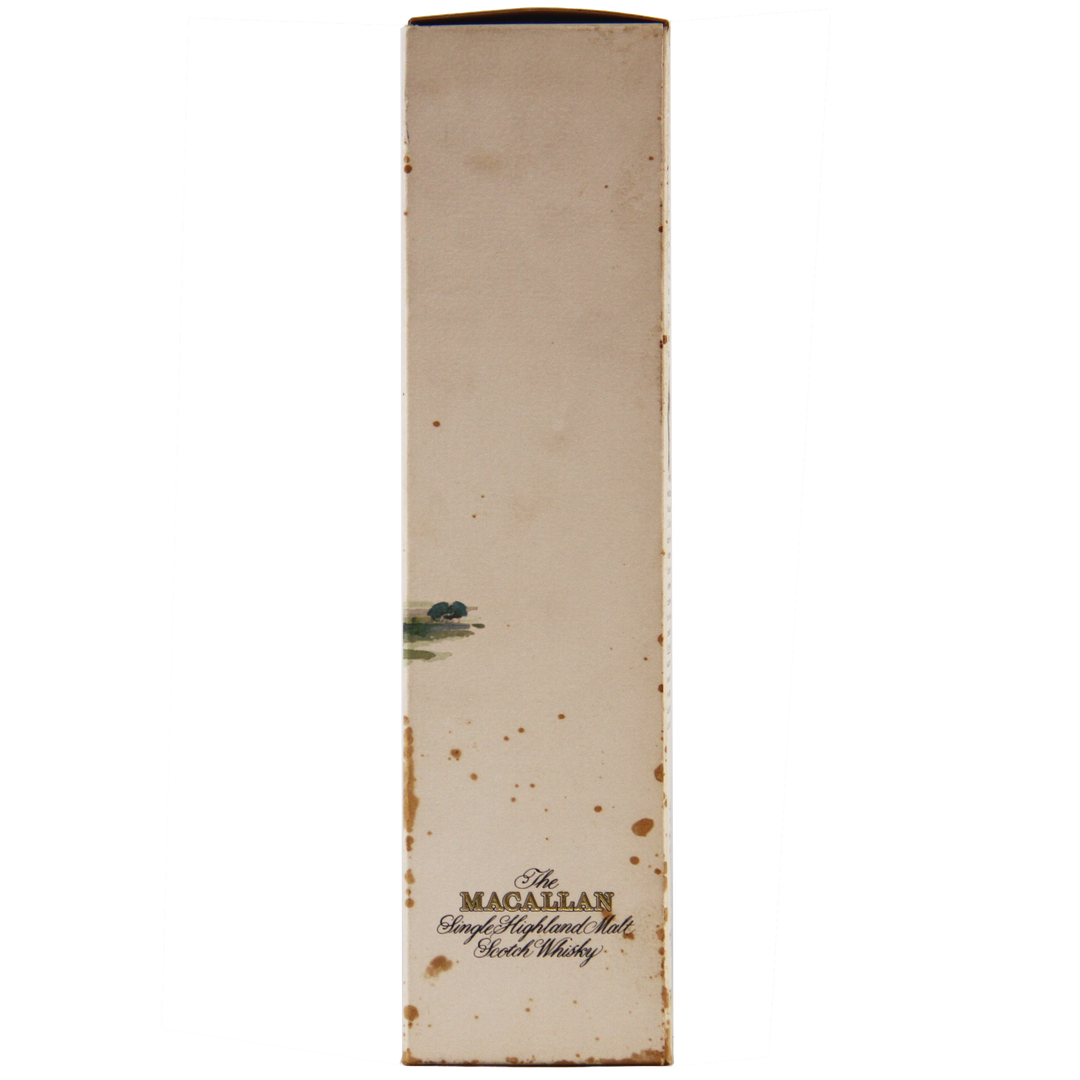 Tall, narrow box with 'The Macallan' branding on a white background