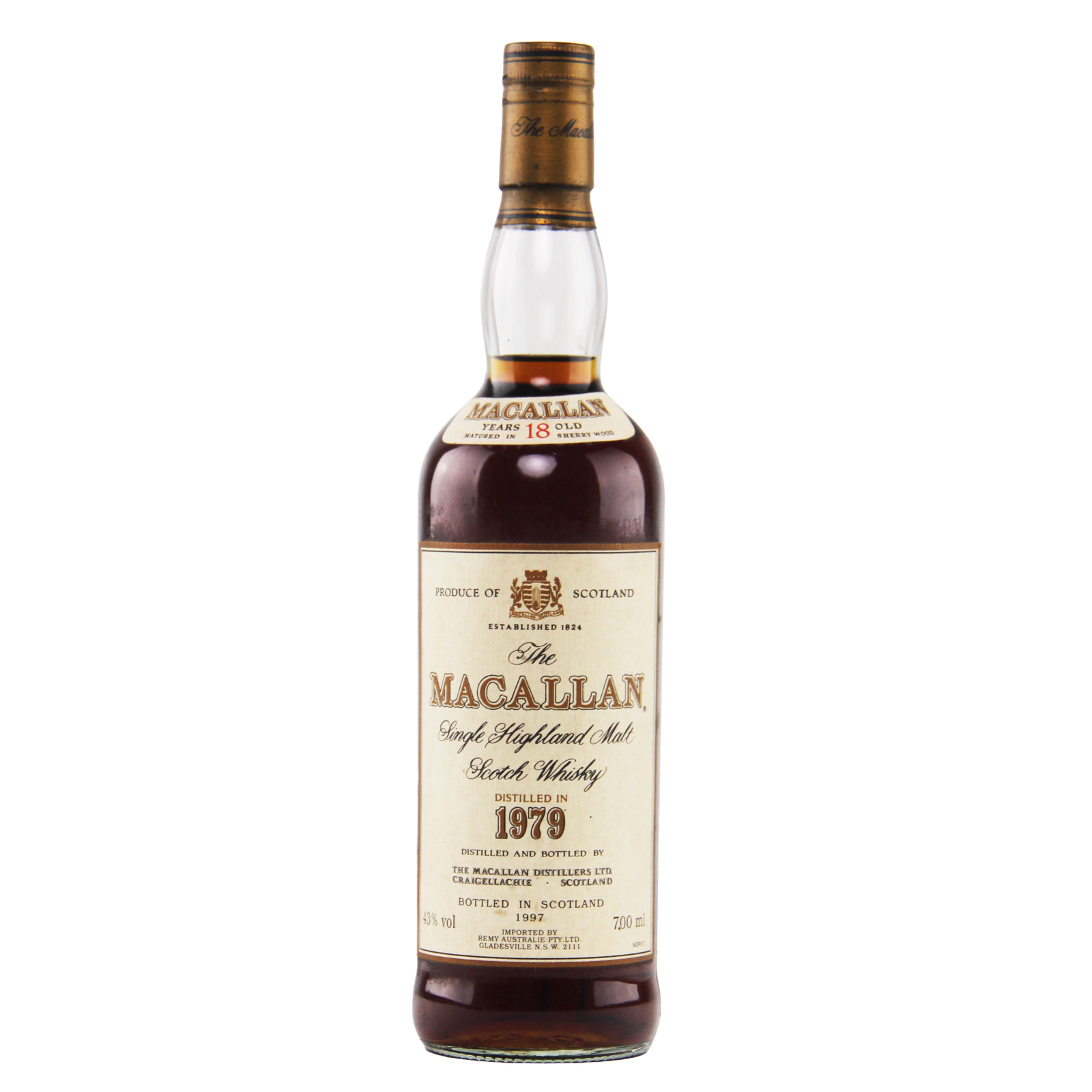 Macallan whiskey bottle on a white background