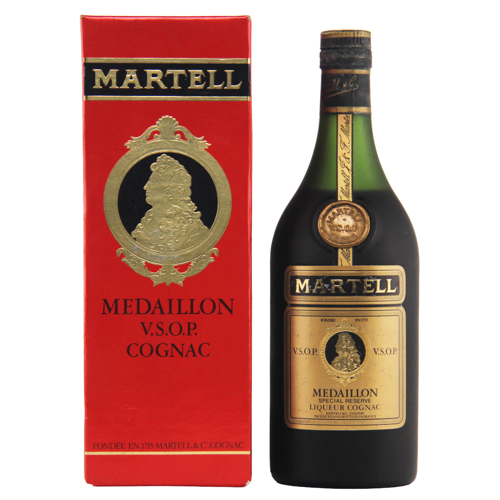 Martell Medaillon VSOP Cognac bottle and packaging on a white background