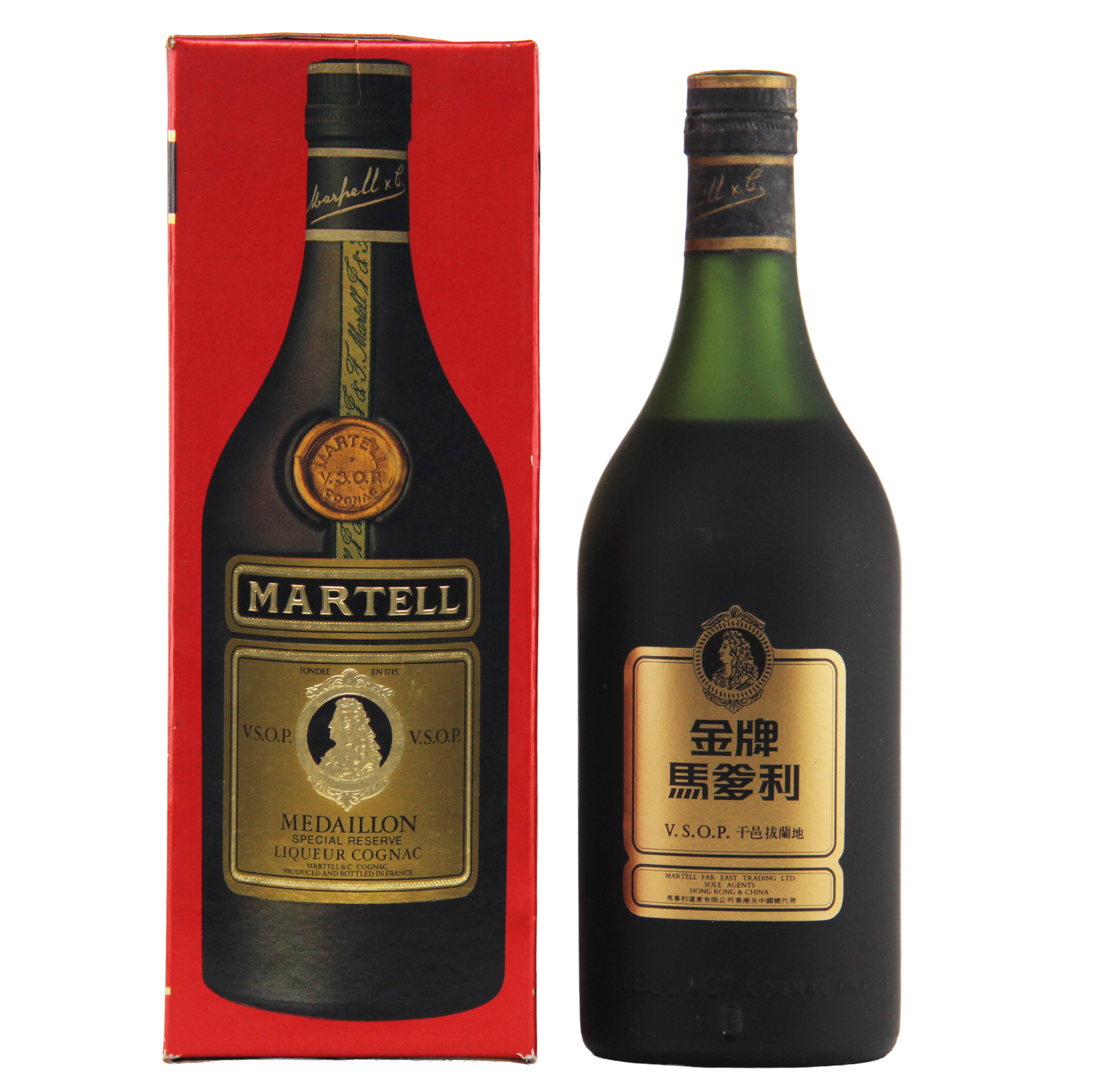 Martell bottle and packaging on a white background