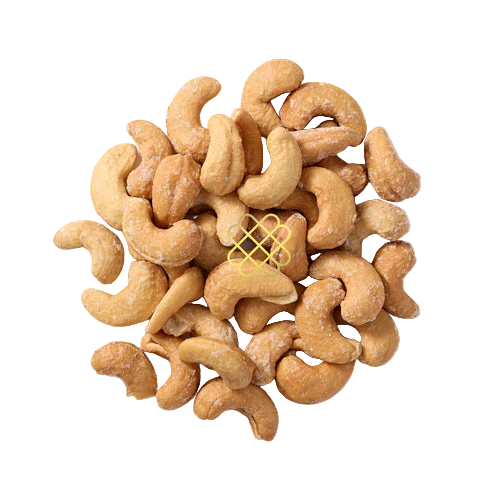 Mourad's Smoked Cashews are arranged in a circular pile on a plain white background—perfect for grazing boards or enjoying as crunchy snacks.