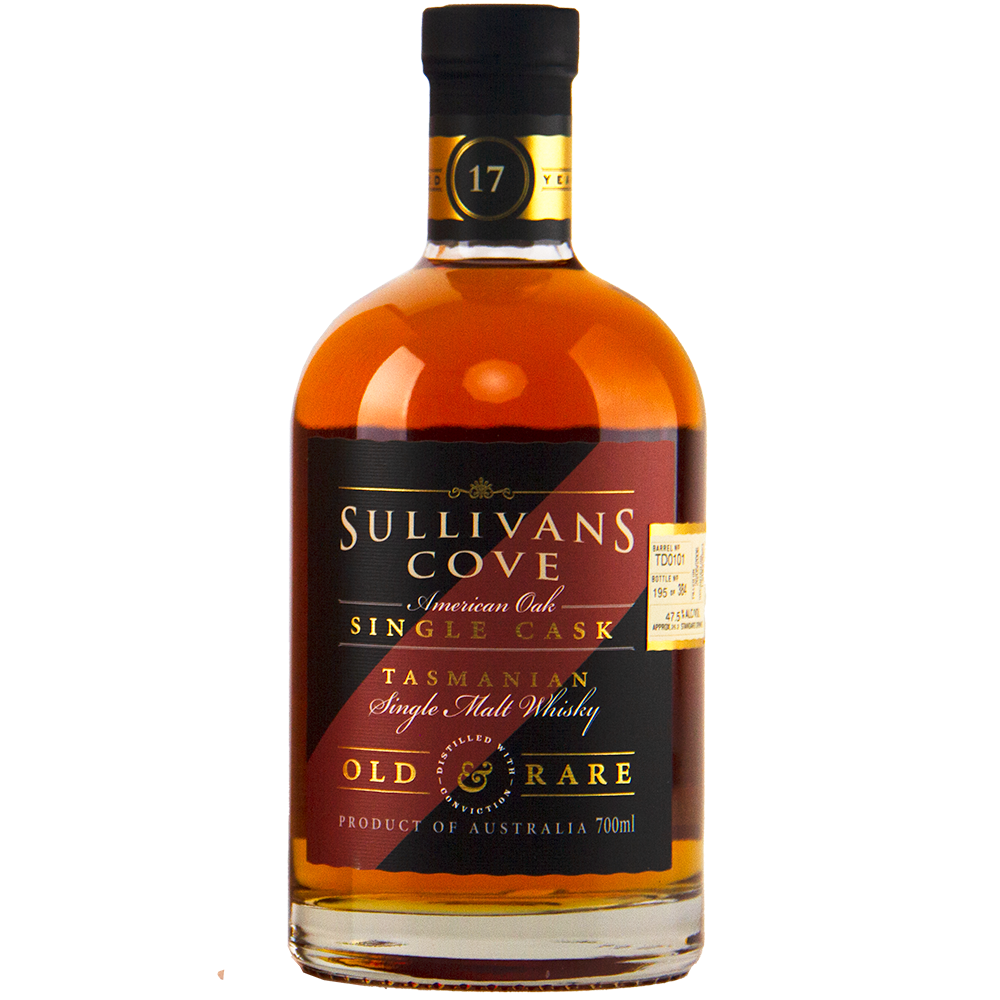 This limited edition Sullivan's Cove 17yo Old & Rare TD0101 2nd Fill American Oak boasts a black and gold label, black cap, and holds 700ml of exceptional Tasmanian single malt whisky.