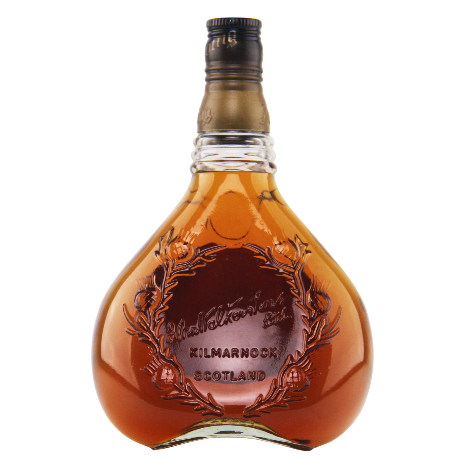 Bottle of Malton & Park whisky with a decorative label on a white background