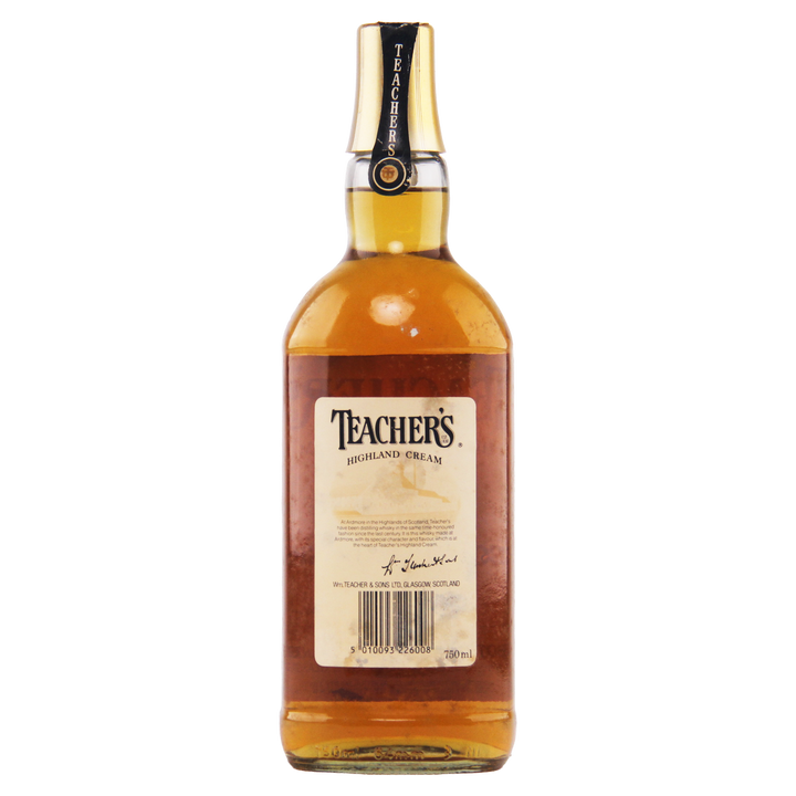Bottle of Teacher's Highland Cream whisky on a white background