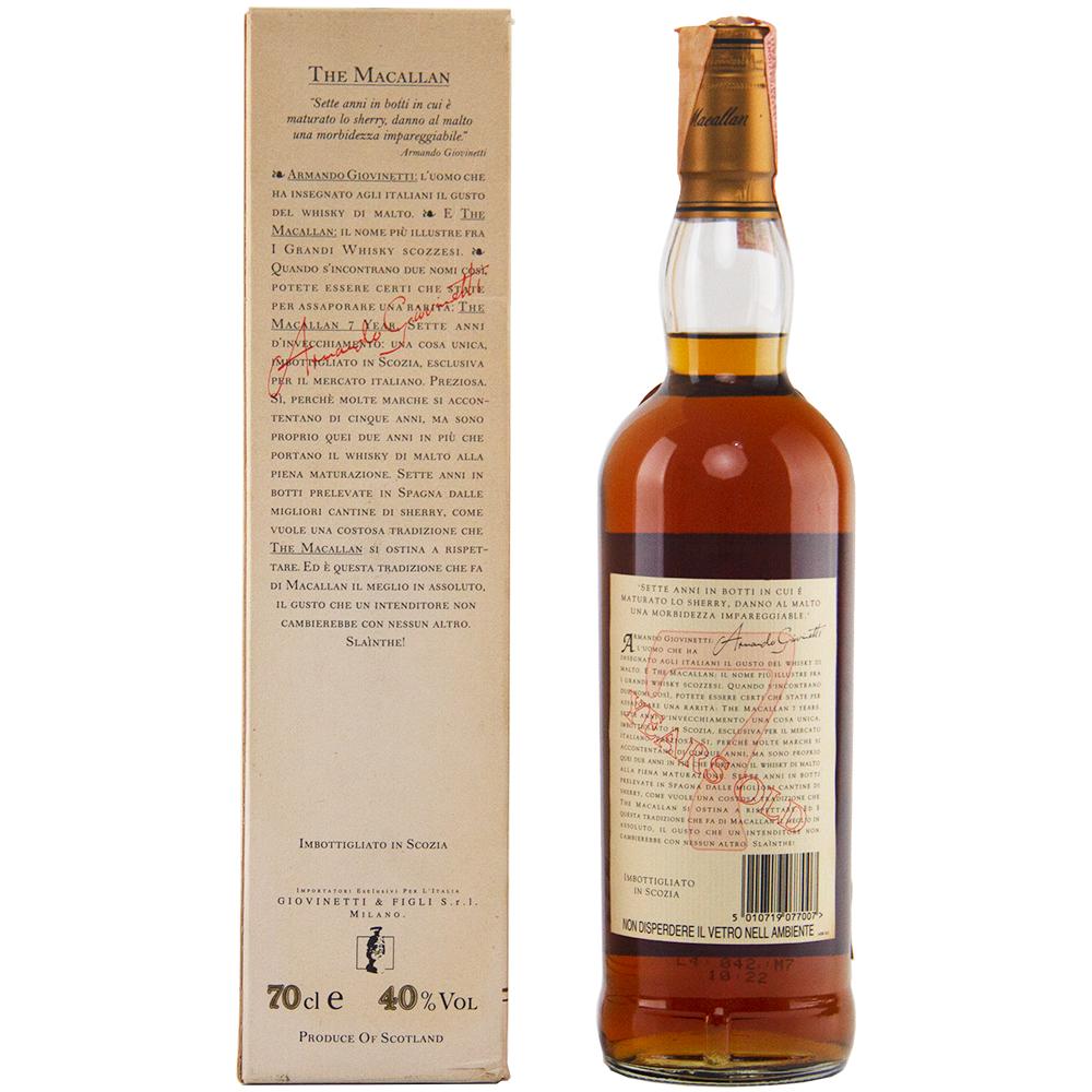 The Macallan 7 Year Old Armando Giovinetti Special Selection (1990's) Single Malt Scotch Whisky