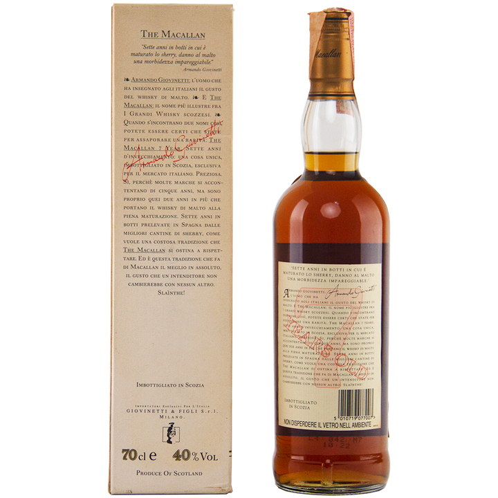 The Macallan 7 Year Old Armando Giovinetti Special Selection (1990's) Single Malt Scotch Whisky