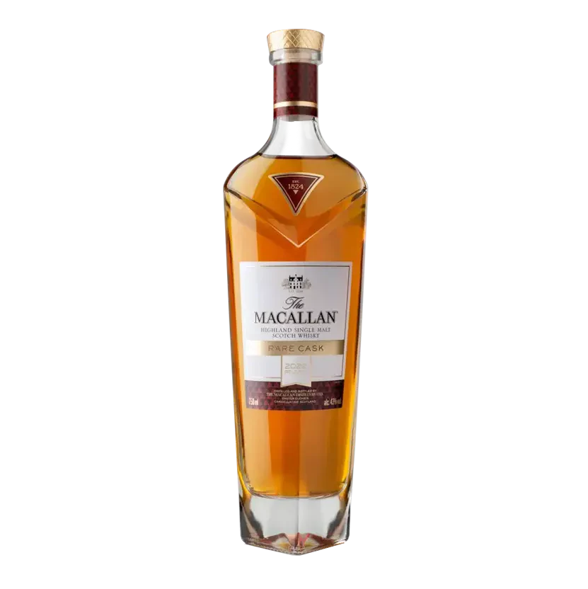 Bottle of The Macallan whisky on a white background