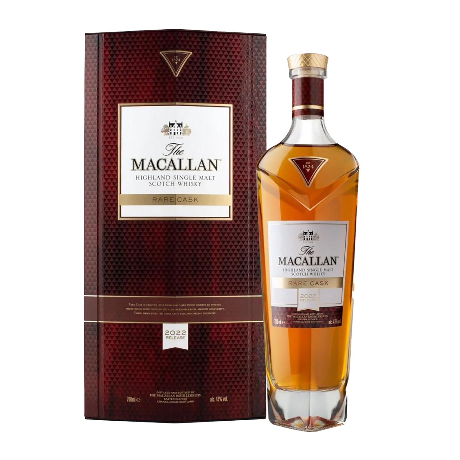 The Macallan whisky bottle and packaging on a white background