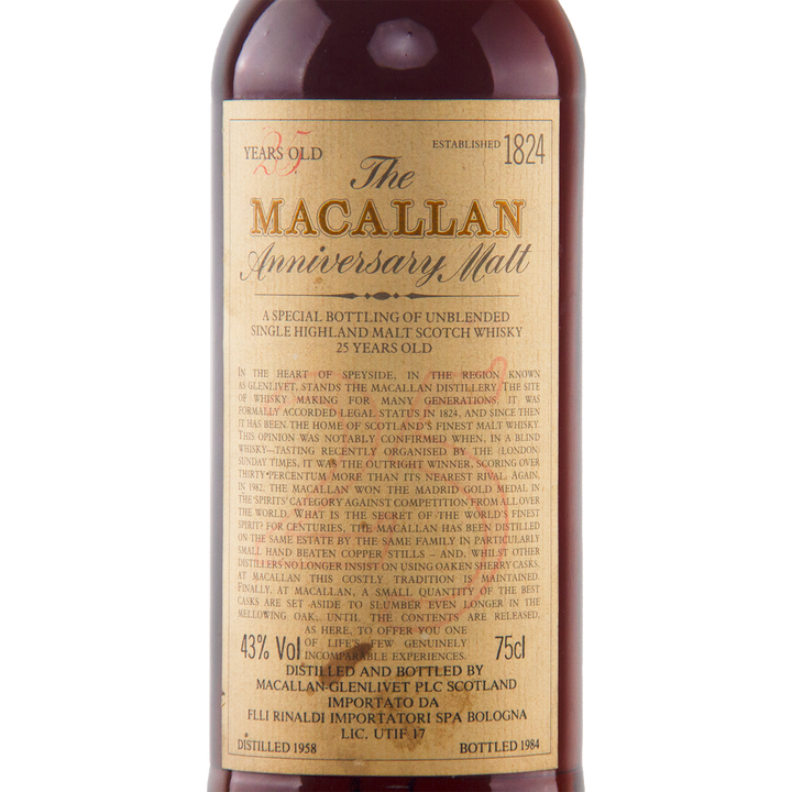 The Macallan 1958 25 Year Old Anniversary Edition Scotch Whisky