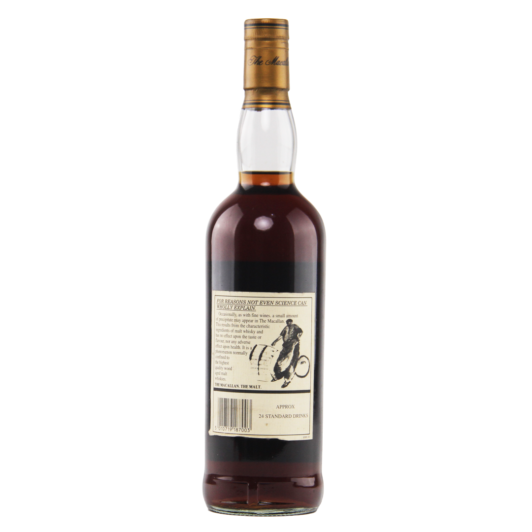 Bottle of whiskey with a label on a white background