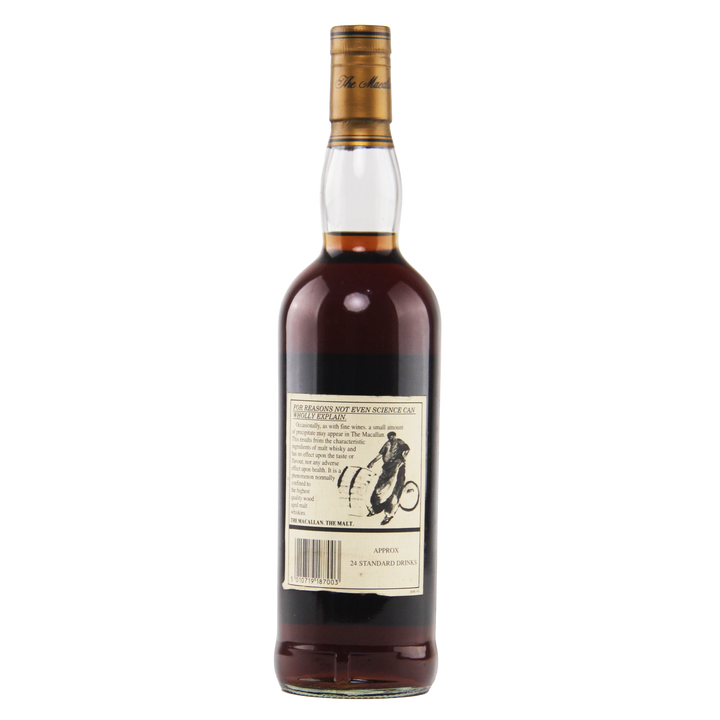 Bottle of whiskey with a label on a white background