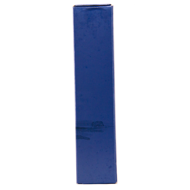 A tall, rectangular blue box stands upright against a white background, evoking the elegance of travel retail exclusives like The Macallan Boutique Collection 2017 Single Malt Whisky, with no visible text or labeling on its surface.