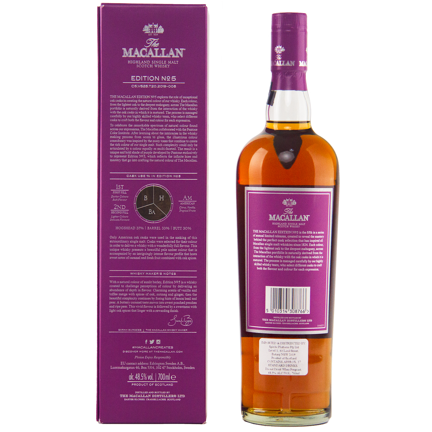 The Macallan whisky bottle and box on a white background