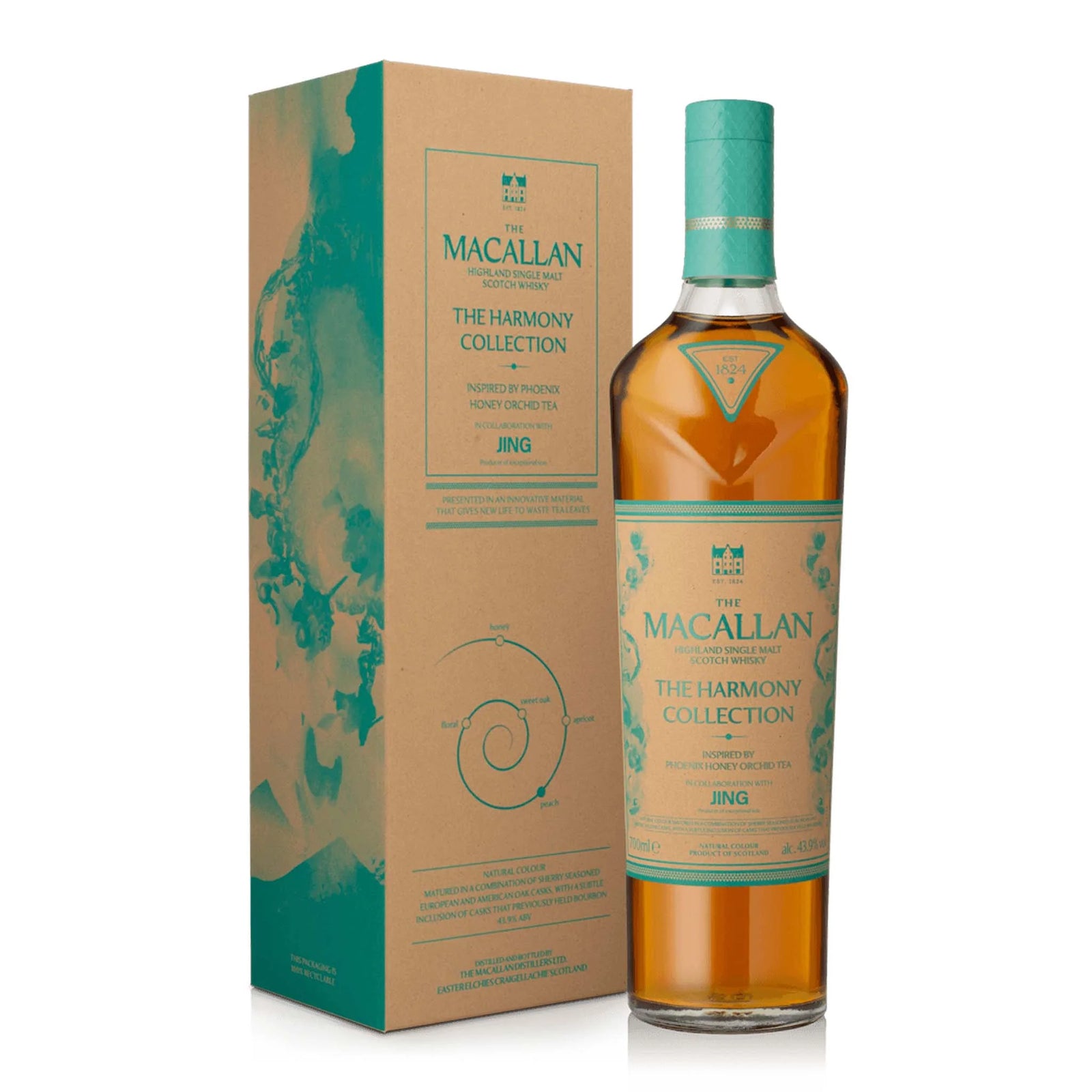 Macallan whisky bottle and box on a white background