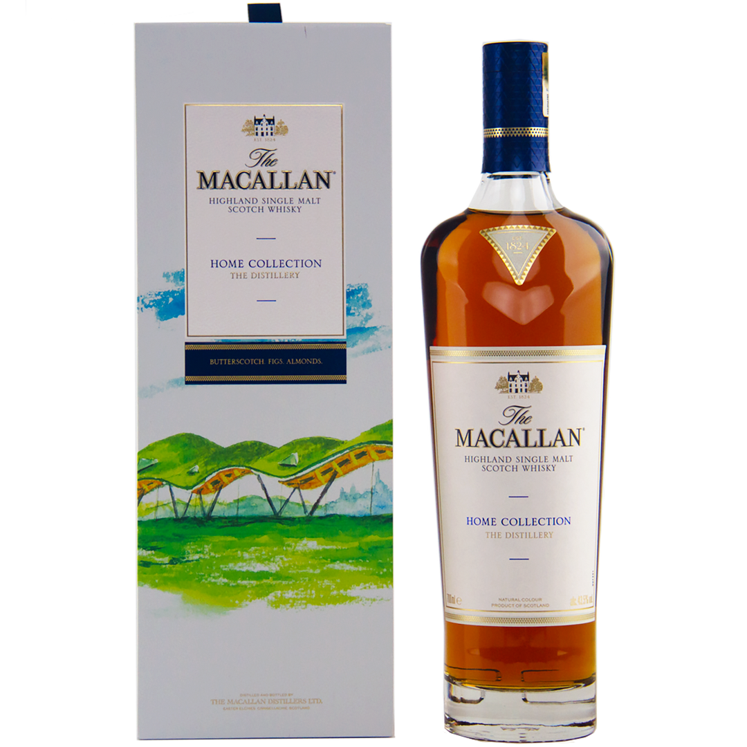 The Macallan Home Collection 1 & 2 Single Malt Scotch Whisky is presented with its scenic box and includes exclusive Giclée art prints with Home Collection 2—a refined collector’s set for whisky enthusiasts.