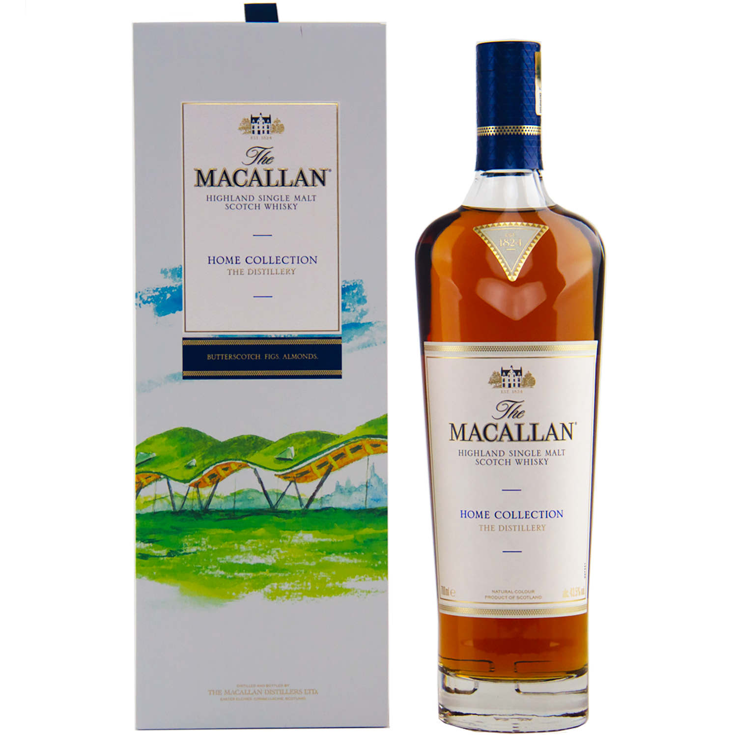 The Macallan Home Collection 1 & 2 Single Malt Scotch Whisky is presented with its scenic box and includes exclusive Giclée art prints with Home Collection 2—a refined collector’s set for whisky enthusiasts.