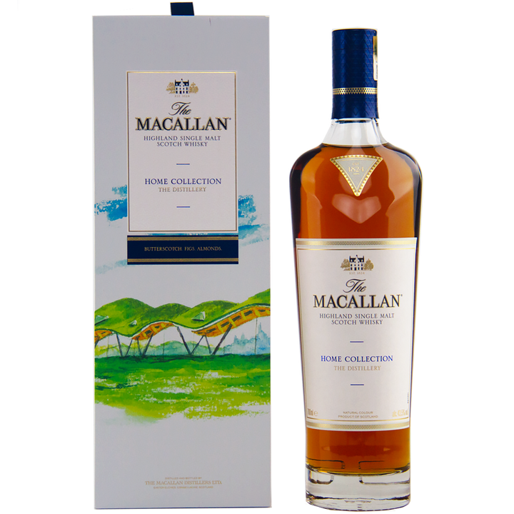 The Macallan Home Collection 1 & 2 Single Malt Scotch Whisky is presented with its scenic box and includes exclusive Giclée art prints with Home Collection 2—a refined collector’s set for whisky enthusiasts.