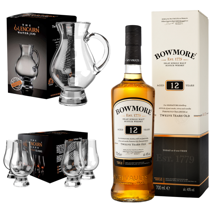 The Whisky Party Gift Set – Bowmore 12 Year Old, Glencairn Glass 4-Pack & Glencairn Water Jug