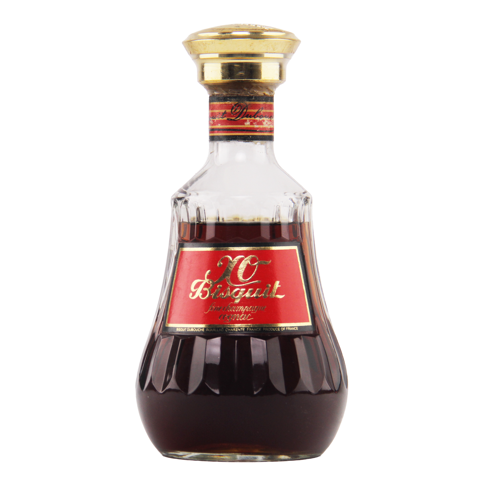 Bottle of XO Brandy with a red label on a white background