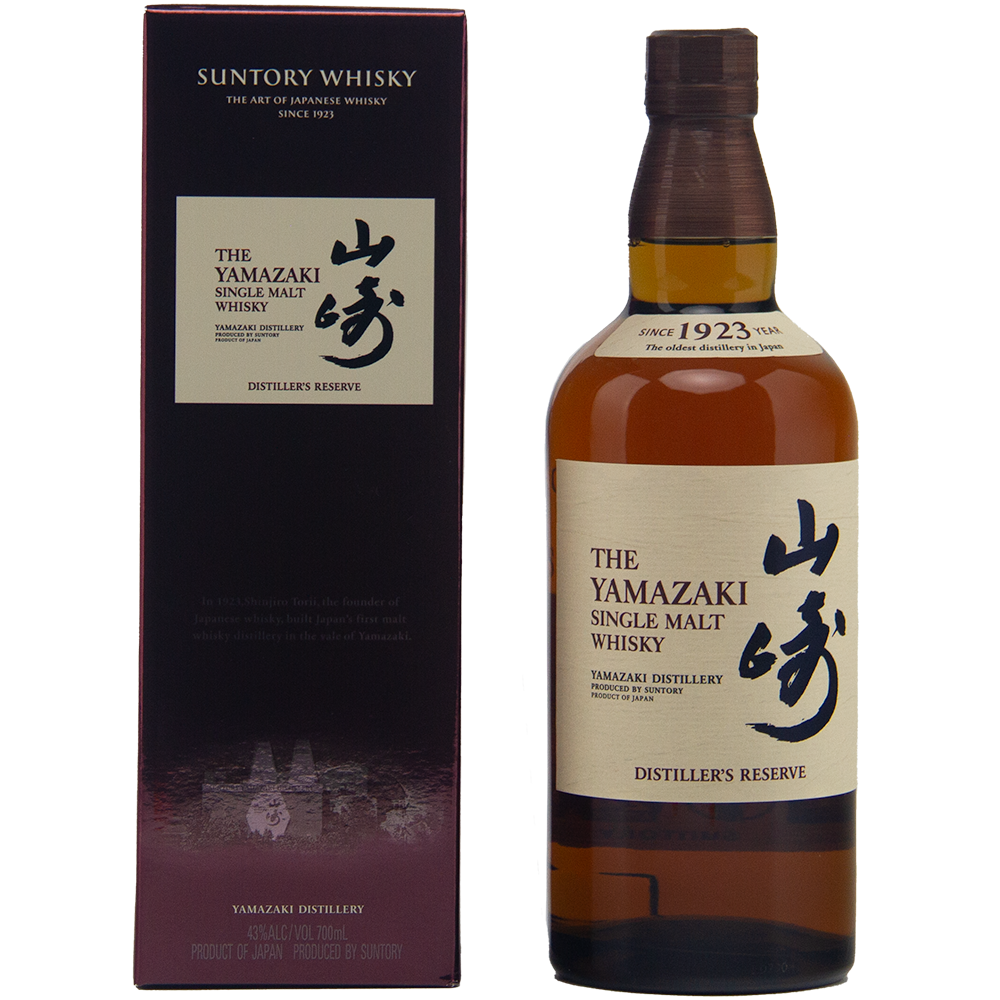 Yamazaki Single Malt Whisky bottle and packaging on a white background