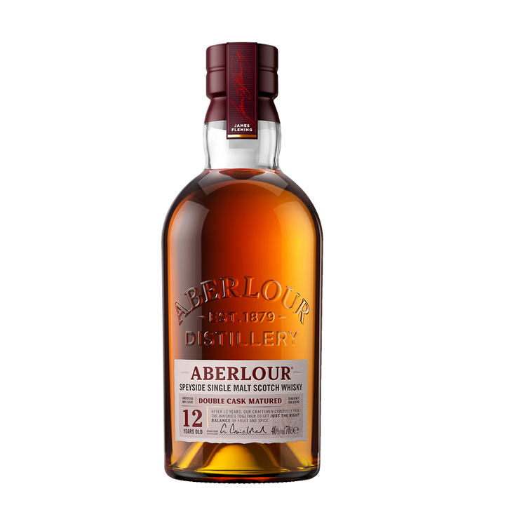 Bottle of Aberlour whisky on a white background