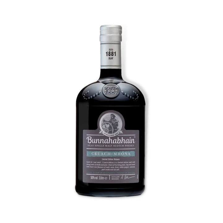 A bottle of Bunnahabhain Cruachemona malted barley spirit, presented on a clean white background.
