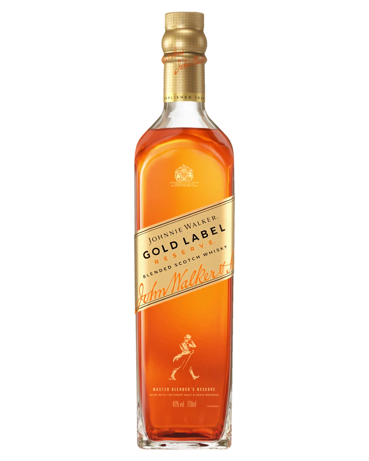 Johnnie Walker Gold Label whisky bottle on a white background