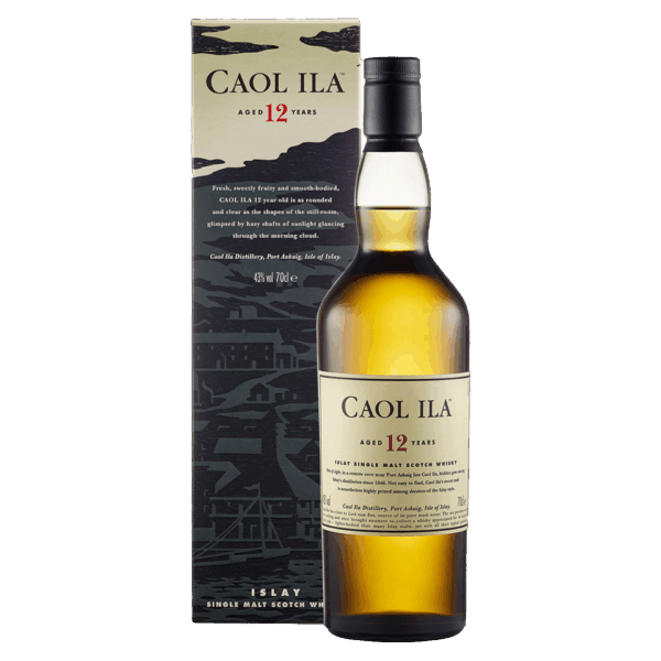 An image of a Cool Ila twelve year old single malt whisky bottle and labelled cardboard package
